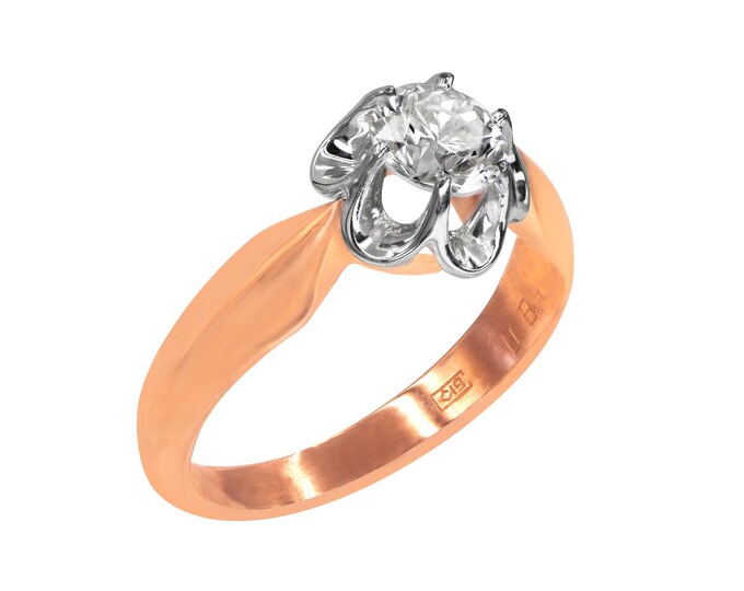 Vintage Rose Gold 14K Diamond Engagement Ring 0.77 Carat