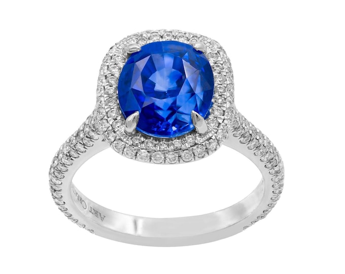 5.57 CTW Blue Sapphire and Diamond Engagement Statement Ring in Platinum