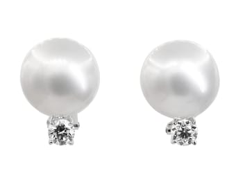 Elegant South Sea Pearl Diamond Clip-On Studs 18K White Gold 1.0 CTW Handmade Earrings