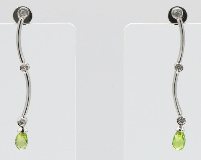 Elegant 14K Gold Diamond & Peridot Briolette Drop Earrings - Luxurious Gemstone Jewelry Gift