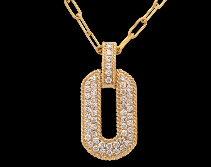Elegant 14k Yellow Gold Paperclip Chain with Diamond Pendant Necklace