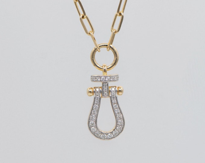 Elegant 14k Yellow Gold Diamond Buckle Necklace - Equestrian Inspired Pendant for Her