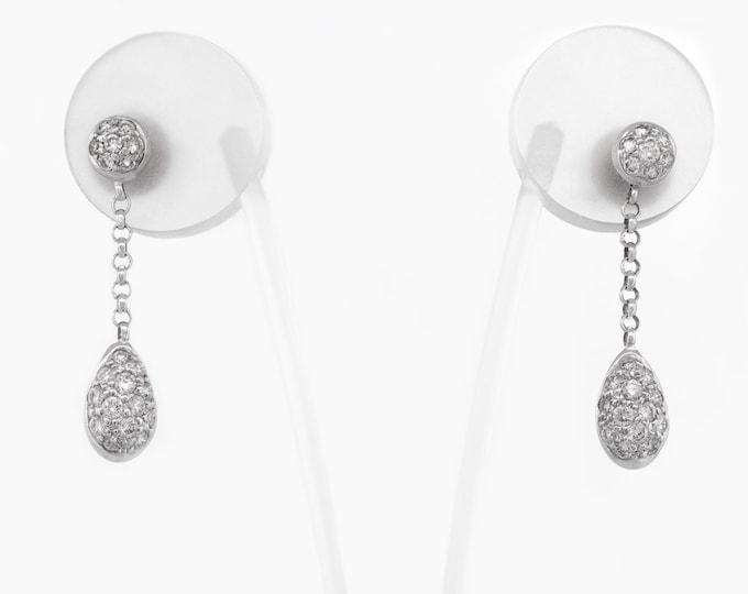 18K White Gold Diamond Dangling Drop Earrings – 0.55 CTW Pavé, Elegant & Modern