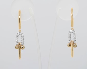 Elegant 14k Gold Double Link Diamond Drop Earrings
