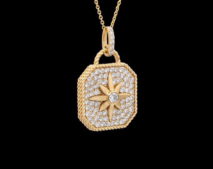 14k Yellow Gold North Star Diamond Pendant Necklace 0.91ctw for Luxury Wedding