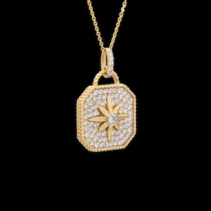 Starburst necklace, 14k yellow gold, celestial diamond, North Star pendant, wedding gift
