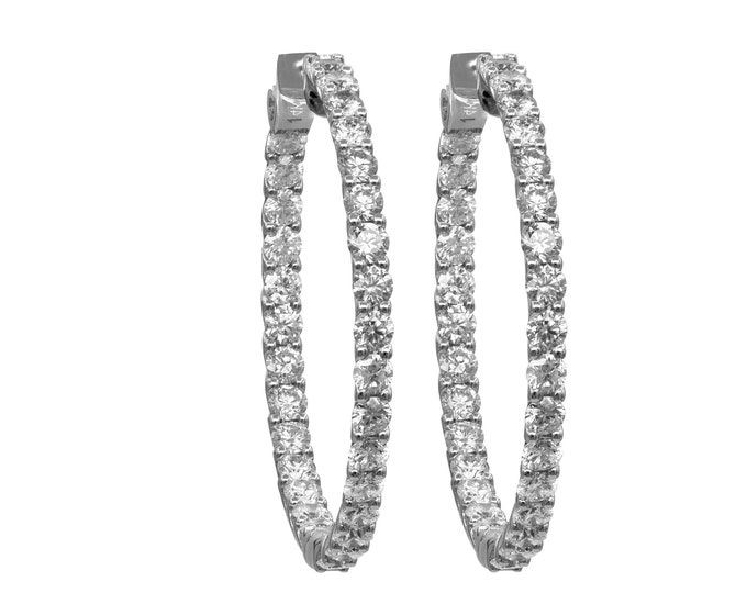 Elegant 14K White Gold Inside-Out Diamond Hoop Earrings - 5.40 CTW Natural Stones - Luxurious Jewelry