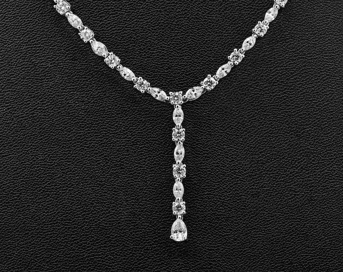 9.45 CTW Natural Diamond Lariat Necklace 18K White Gold Luxurious Wedding Jewelry