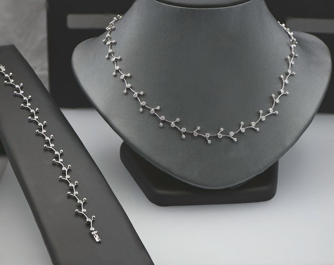 Tree Branch Inspired Diamond Necklace and Bracelet Set 18k White Gold 1.71 tcw