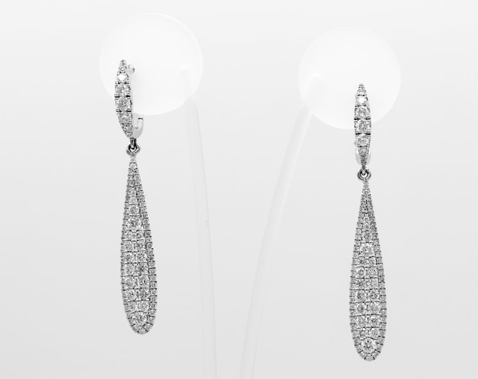 Exquisite 14k White Gold Dangle Diamond Earrings - 1.41 CTW Brilliant Cut Pave for Wedding & Engagement