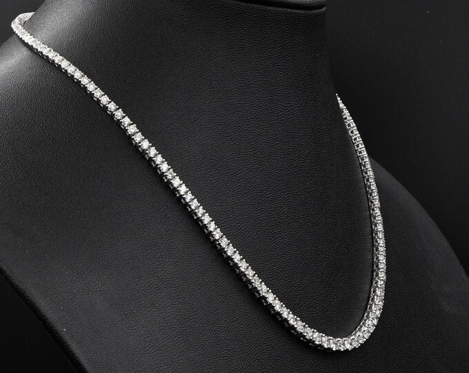 Luxury 18k White Gold Diamond Tennis Eternity Choker Necklace 11.10 ctw