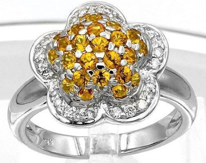 Elegant 1.41ct Yellow Sapphire Flower Cocktail Ring in 18k White Gold - Statement Jewelry