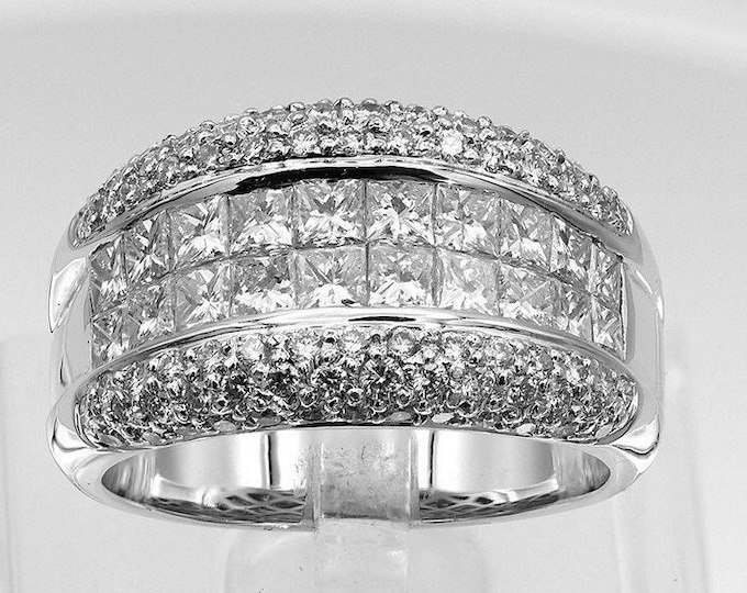 Art Deco 18K White Gold Diamond Band, 2.55 CTW Illusion Setting Wedding Ring