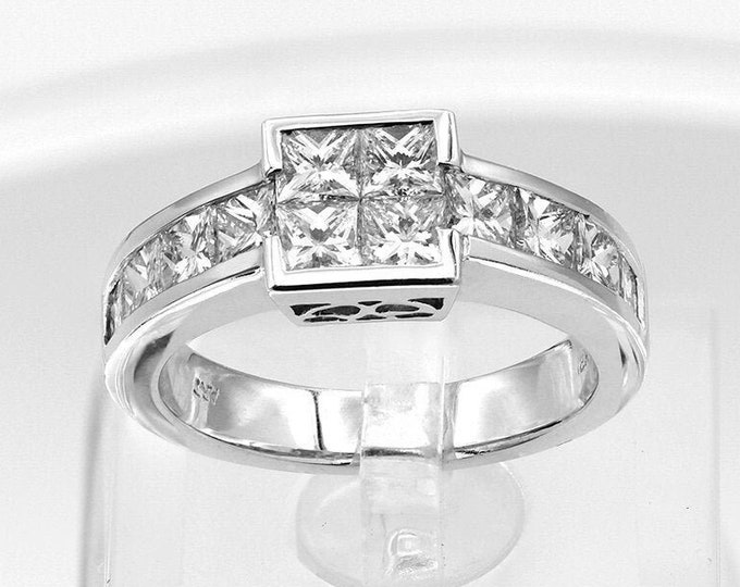 Art Deco Princess Cut Diamond Wedding Band 18K White Gold 2.96 CTW