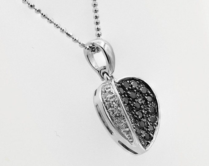 Elegant 18k White Gold Heart Pendant with Black & White Diamonds - Unique Luxury Jewelry Gift