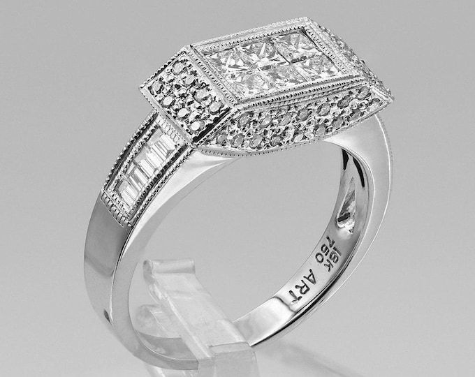 Elegant Princess Cut Diamond Ring: Art Deco Illusion Setting Wedding Band in 18k Gold
