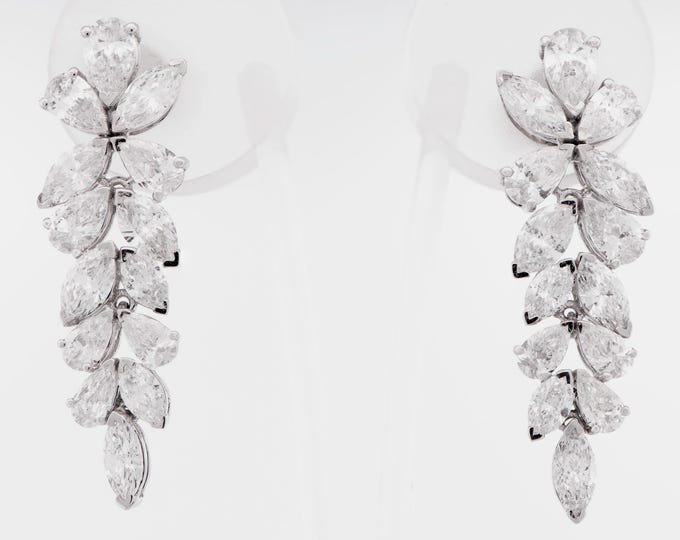 Tremblant Diamond Drop Earrings 18K White Gold Floral Leaf Earrings Moving Natural Diamond Fine Jewelry