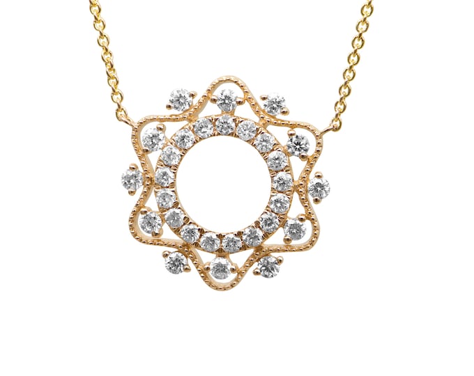 Elegant 14k Yellow Gold Flower Pendant Necklace with Diamonds - Perfect Wedding Jewelry Gift