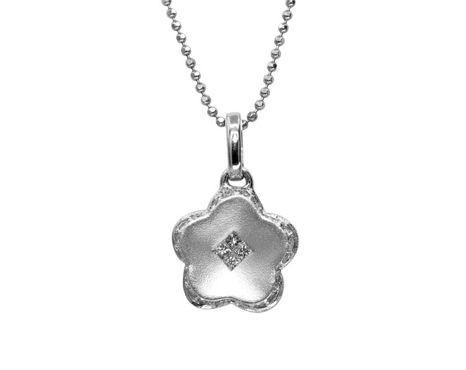 Elegant Platinum Diamond Flower Pendant Necklace - 0.41 CTW Princess Cut - Dainty Gift for Her