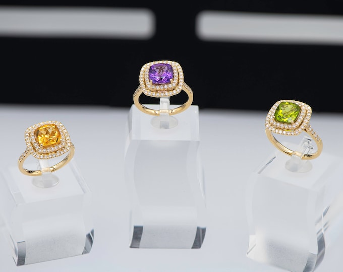14k Yellow Gold Double Halo Citrine Diamond Ring 2.90ctw Cocktail Jewelry