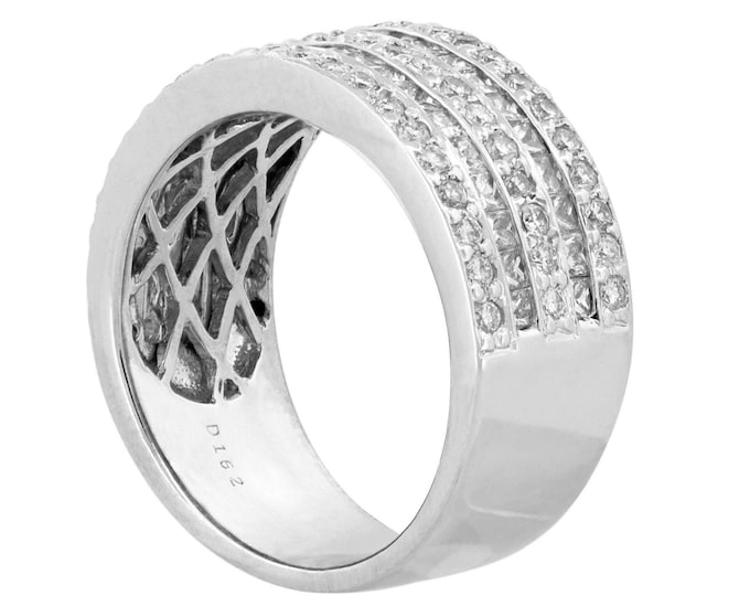 Diamond Wedding Band 18K White Gold Princess Brilliant Cut Natural Diamonds Anniversary Statement Ring