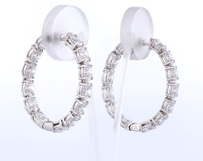 18K White Gold Inside Out Diamond Hoops Natural Oval Diamond Earrings Elegant Luxury Jewelry