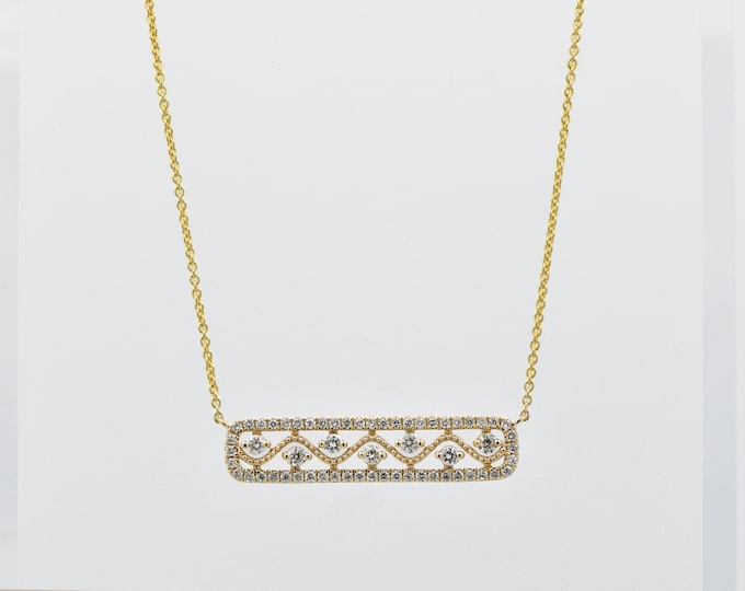 Stylish 14K Yellow Gold Ornamental Diamond Pendant Necklace 0.35 CTW