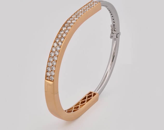 14k Gold Diamond Bangle Bracelet for Women, Elegant Jewelry Gift, Anniversary Present