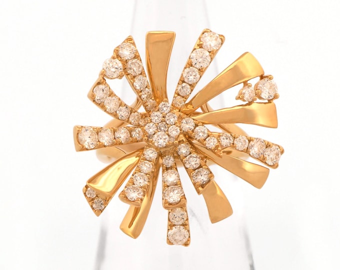 Radiant Diamond Starburst Flower Ring in 18K Yellow Gold – 1.86 CTW Natural Diamonds