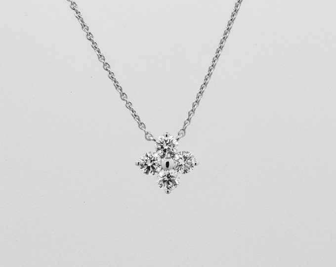 Minimalist Quad Diamond Cross Pendant Necklace 14K White Gold Elegant Wedding Jewelry