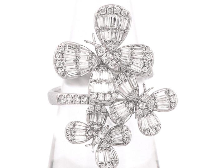 Diamond Honey Bee Statement Ring in 18K White Gold 2.32 CTW Natural Diamonds