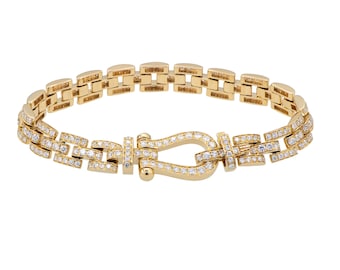 Elegant 18k Yellow Gold and Diamond Buckle Bracelet for Wedding or Engagement