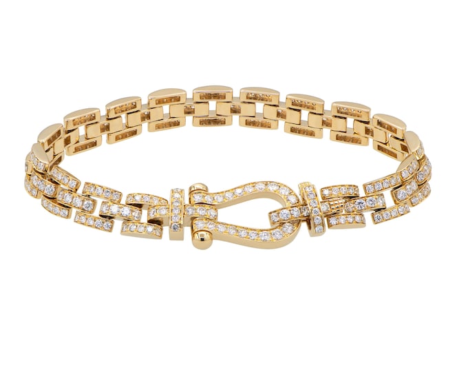 Elegant 18k Yellow Gold and Diamond Buckle Bracelet for Wedding or Engagement