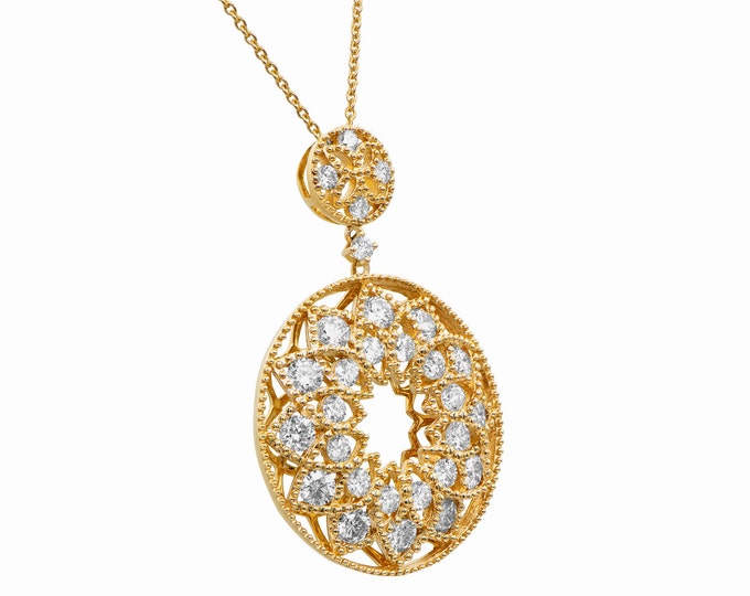Elegant 14k Yellow Gold Diamond Pendant Necklace - Luxurious Anniversary Gift for Her