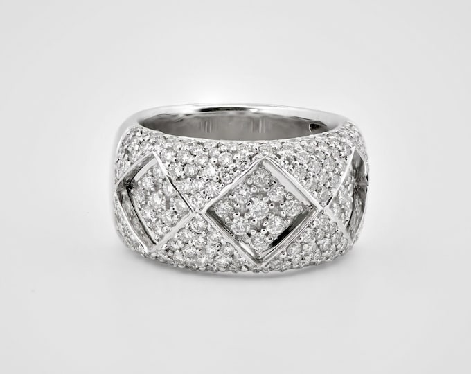 Elegant 2.09 ctw Diamond Pave Wedding Band in 18k White Gold - Ornamental Bridal Ring