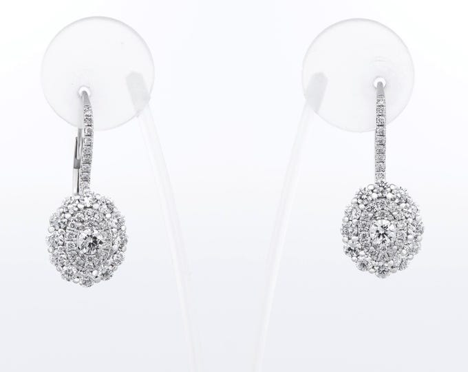 18K White Gold Diamond Cluster Earrings Natural Diamond Oval Drops Lever Back