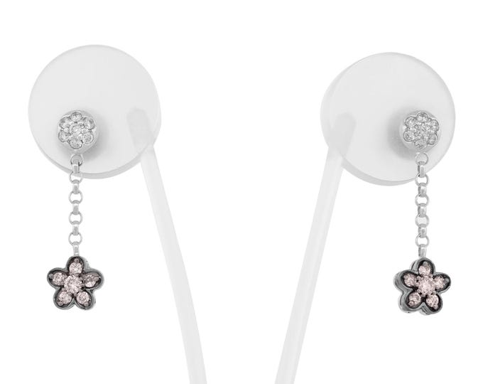 18K White Gold Diamond Dangling Drop Earrings Elegant & Modern