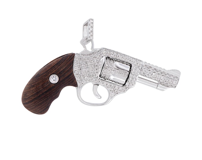 18K White Gold Diamond revolver pendant suspended on diamond bell with wheat chain