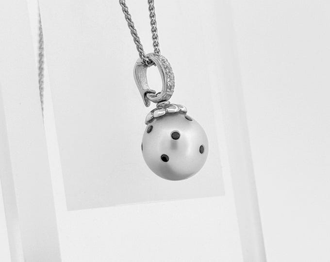 18K White Gold South Sea Pearl Necklace with Black & White Diamonds