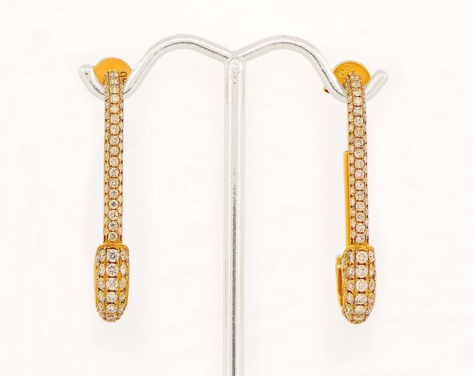 Luxurious 18k Gold Diamond Safety Pin Statement Earrings - Edgy Modern Fine Jewelry for Her