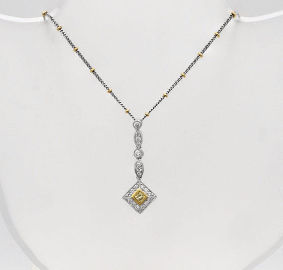 ヴィンテージ風 18K ゴールド イエロー ダイヤモンド ネックレス 