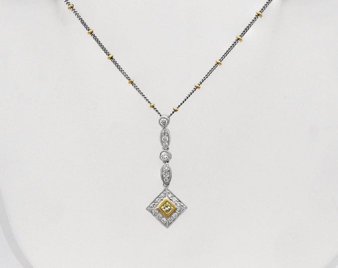 Vintage-Inspired 18k Gold Yellow Diamond Necklace Chain - 0.51 CTW Princess Cut Pendant