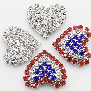 Rhinestone Silver Blue Red Heart Crystal Flatback Embellishment, Pack of 2