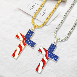 Silver USA Cross Necklace – Unisex Cross Pendant Jewelry