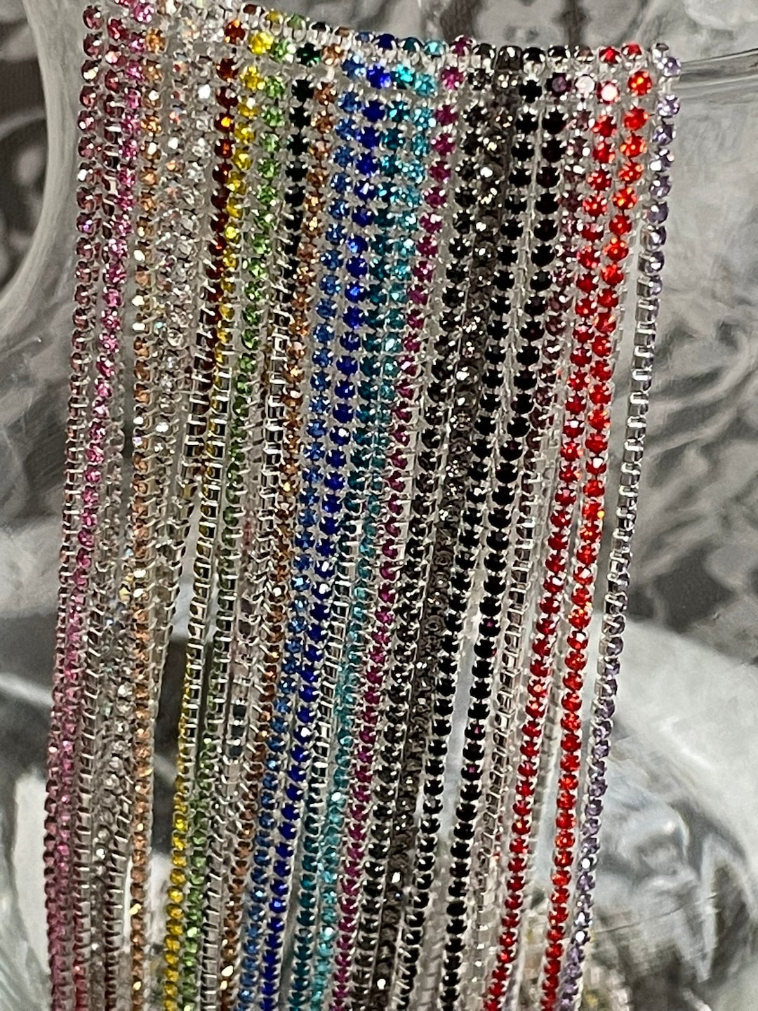 Rhinestone Chain by Yard With High Quality Glass Crystals, Colorful