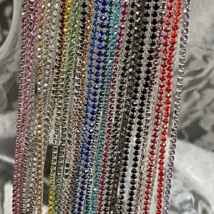 Rhinestone Chain By Yard With High Quality Glass Crystals - Colorful Rhinestones & DIY Sparkling Accessories, 2mm by Yard