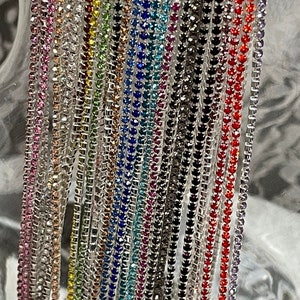 Rhinestone Chain By Yard With High Quality Glass Crystals, Colorful Rhinestones, DIY Sparkling Accessories 2mm by Yard