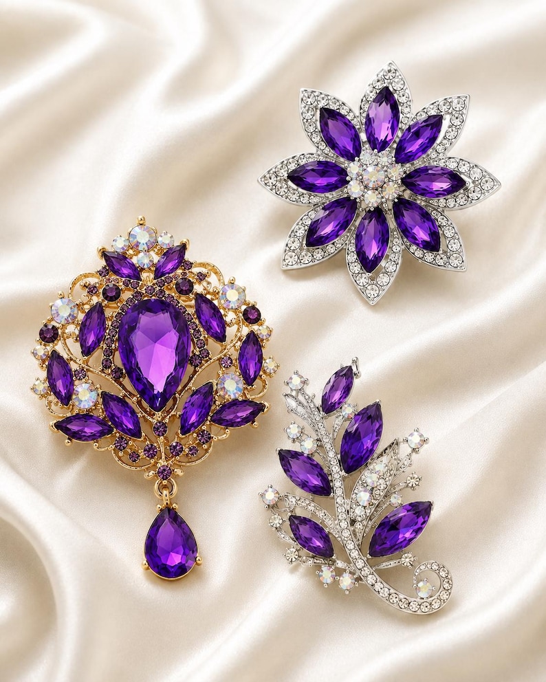 Purple crystal brooches - Purple Crystal Brooch Pin