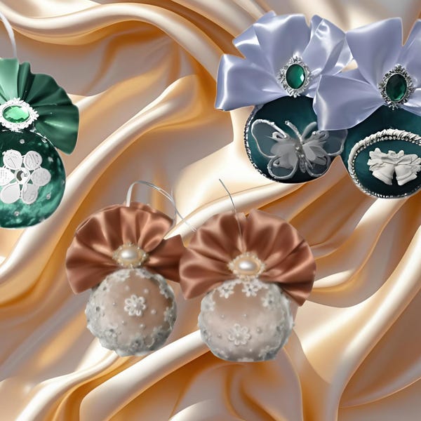 Shabby Chic Christmas Ornaments – Vintage Velvet Victorian Baubles for Tree Decoration