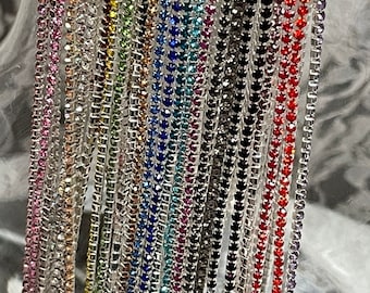 Rhinestone Chain By Yard With High Quality Glass Crystals, Colorful Rhinestones, DIY Sparkling Accessories 3mm by Yard